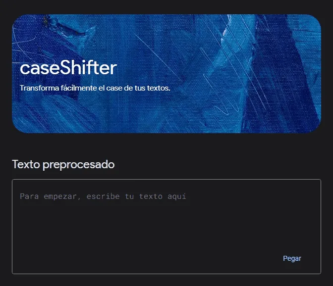 Captura de pantalla de la aplicación caseShifter