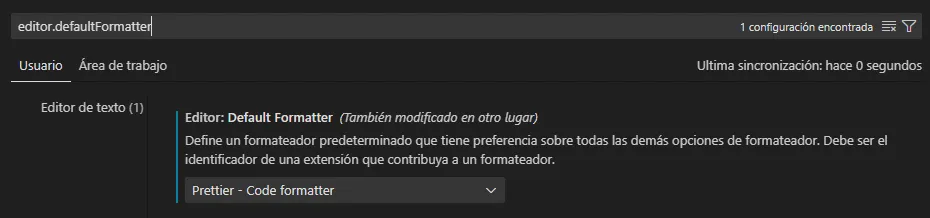 Ajuste editor.defaultFormatter en Visual Studio Code